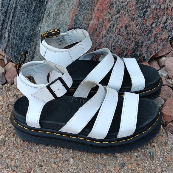 Dr. Martens Blaire white leather ankle strap flatform sandals women's shoes sz 7 - Picture 1 of 8